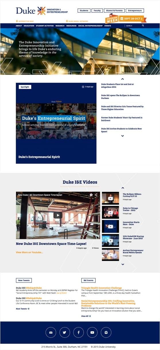 Duke Innovation and Entrepreneurship Spotlight website page