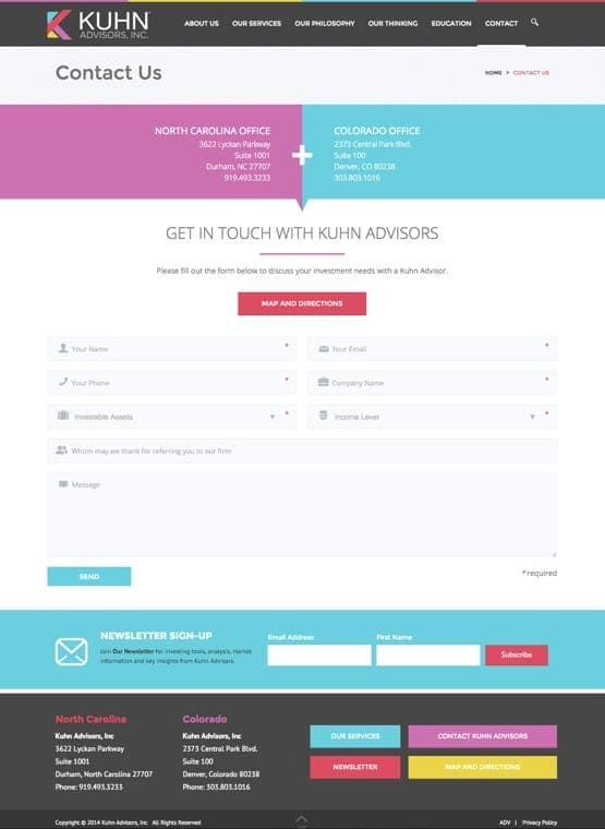 The Contact Us page from the Kuhn Advisors website
