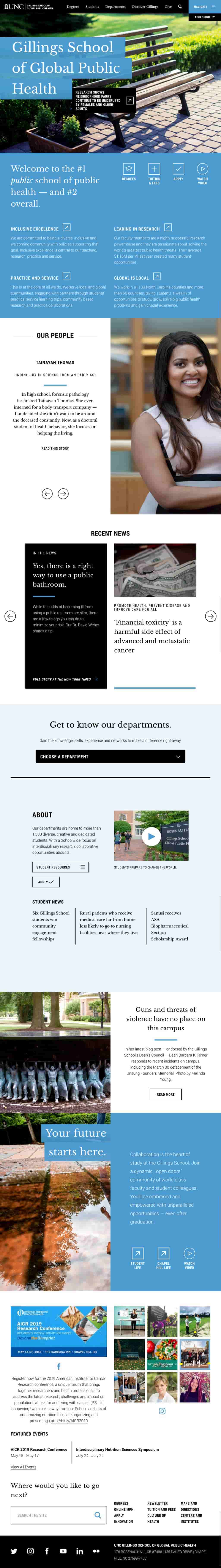 UNC Gillings School website landing page on tablet