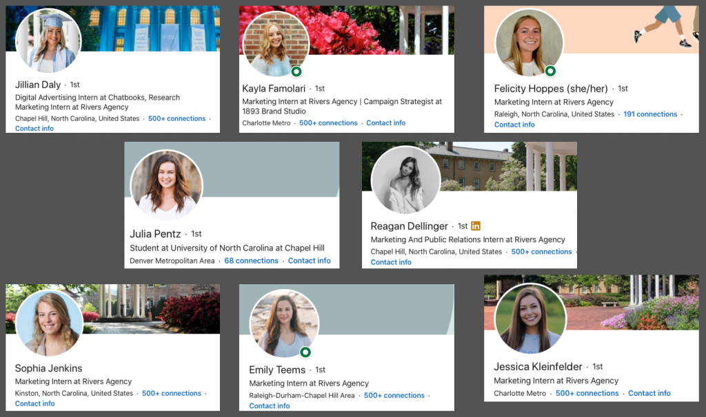 Rivers Agency interns' profiles on LinkedIn