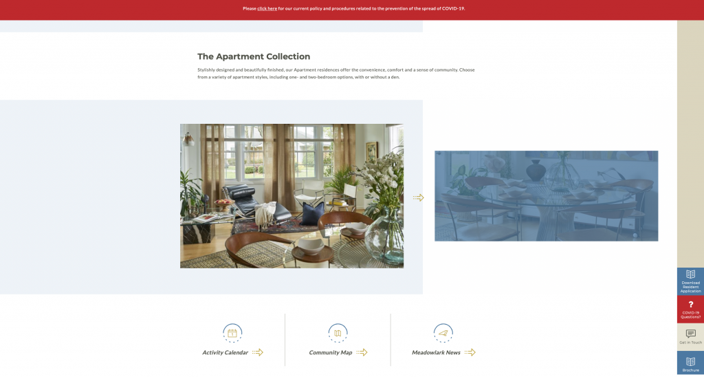 Carolina Meadows website Apartment Collection page